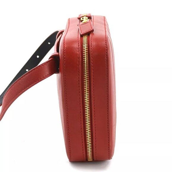 Auth SAINT LAURENT Waist Bag Belt Bag Red Leather/Goldtone - Picture 10 of 14